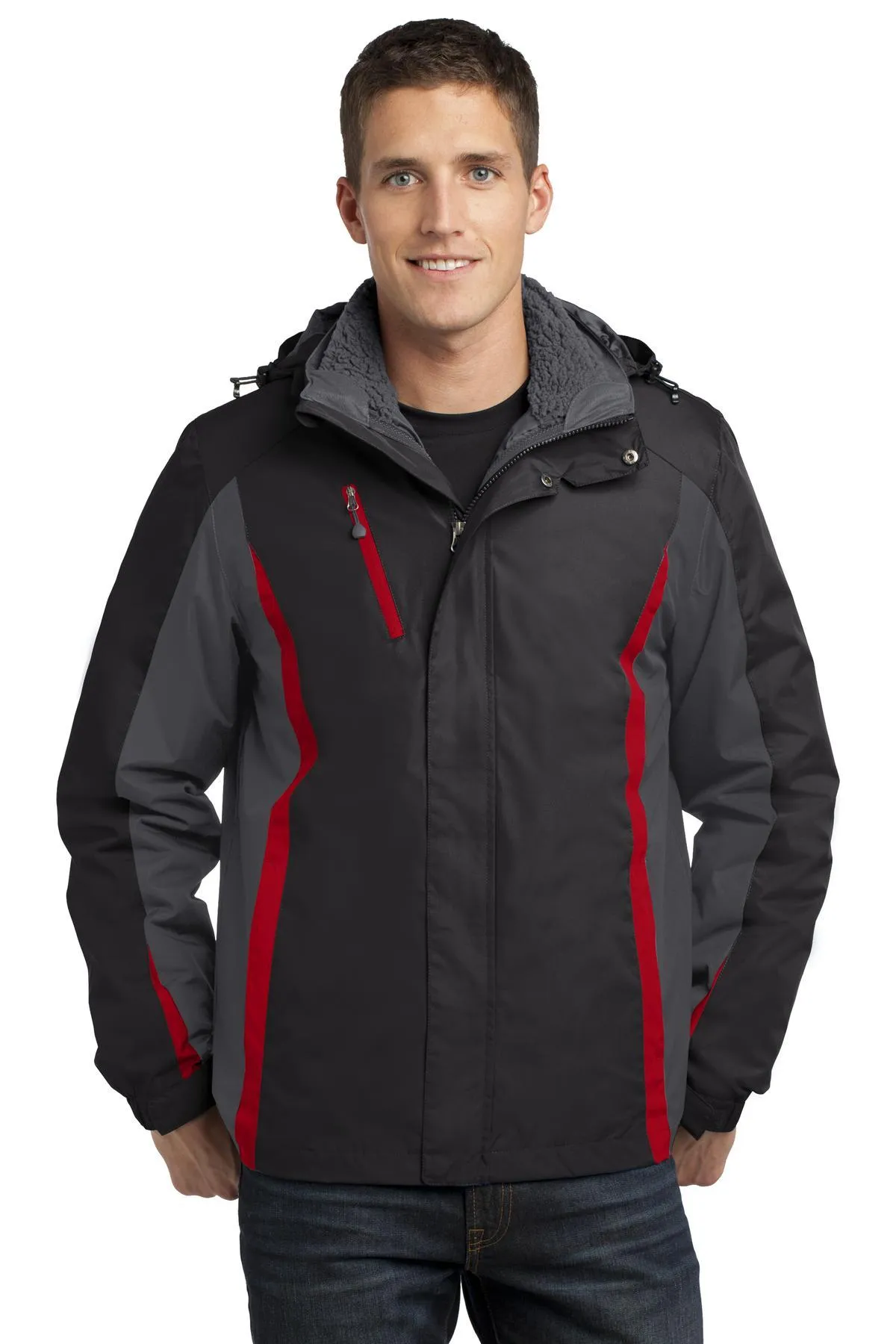 Port Authority Colorblock 3-in-1 Jacket J321 Black/ Magnet Grey/ Signal Red