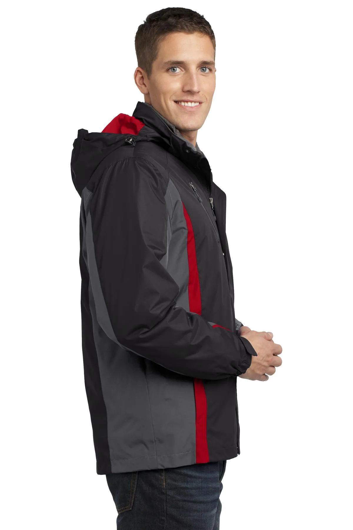 Port Authority Colorblock 3-in-1 Jacket J321 Black/ Magnet Grey/ Signal Red