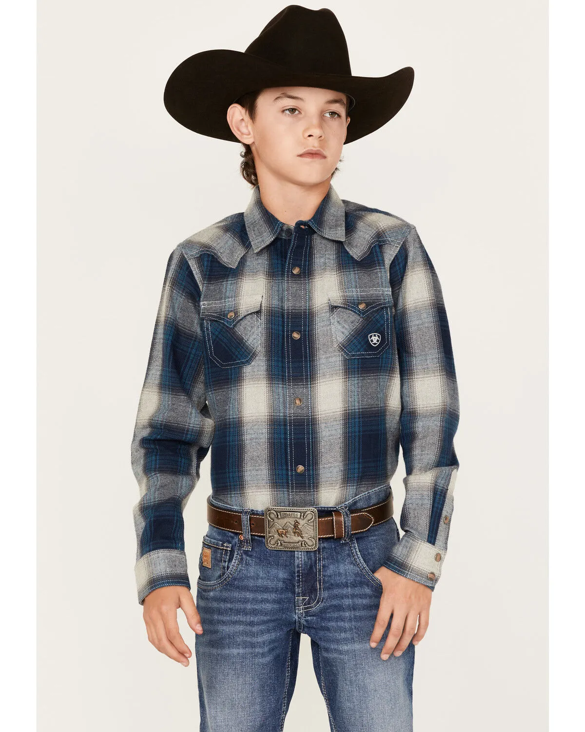 Product Name:  Ariat Boys' Retro Halston Plaid Print Long Sleeve Snap Western Shirt