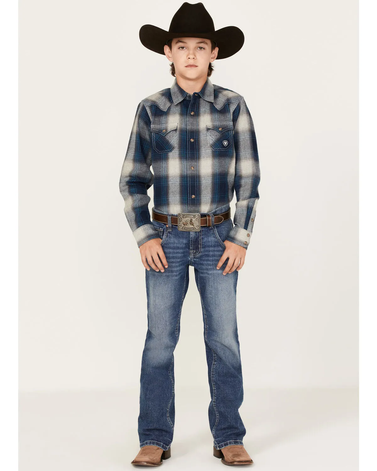 Product Name:  Ariat Boys' Retro Halston Plaid Print Long Sleeve Snap Western Shirt