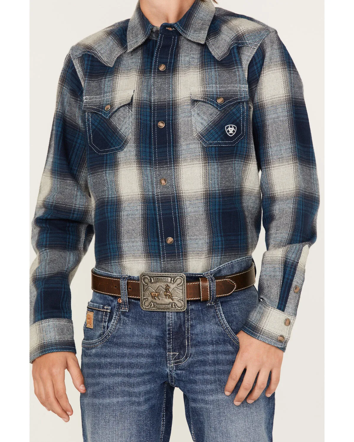 Product Name:  Ariat Boys' Retro Halston Plaid Print Long Sleeve Snap Western Shirt