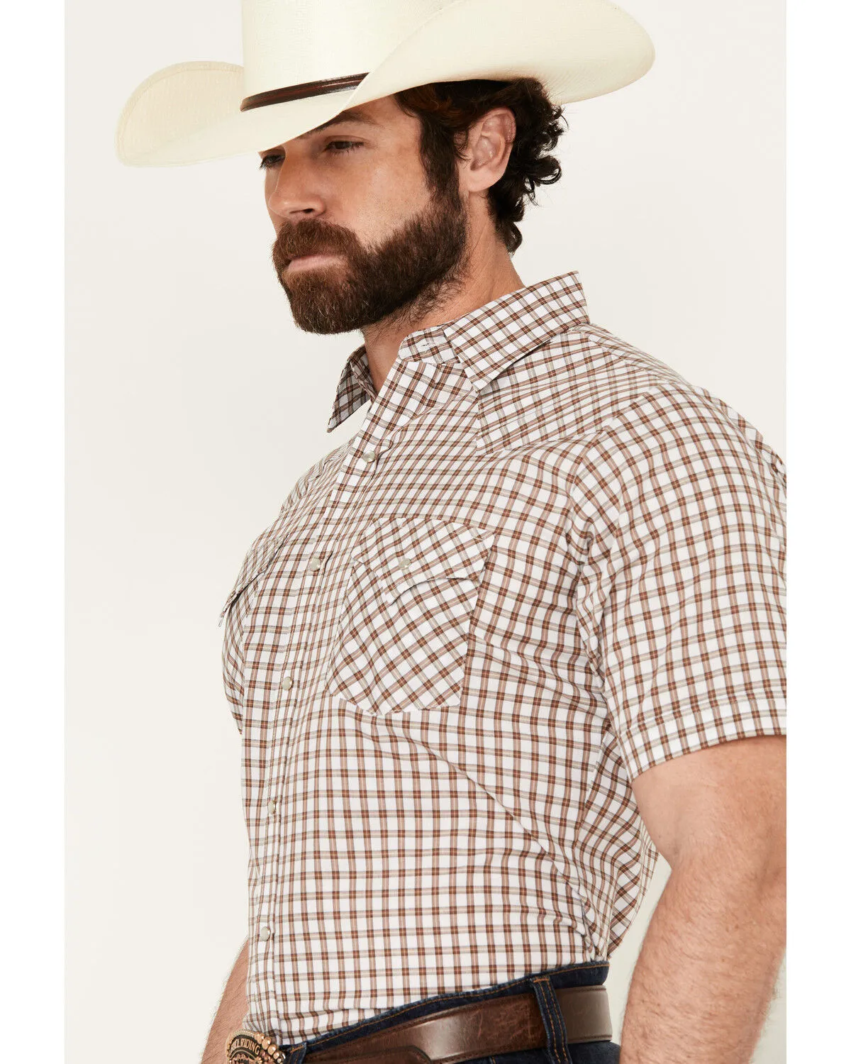 Product Name:  Ely Walker Men's Checkered Print Short Sleeve Snap Western Shirt