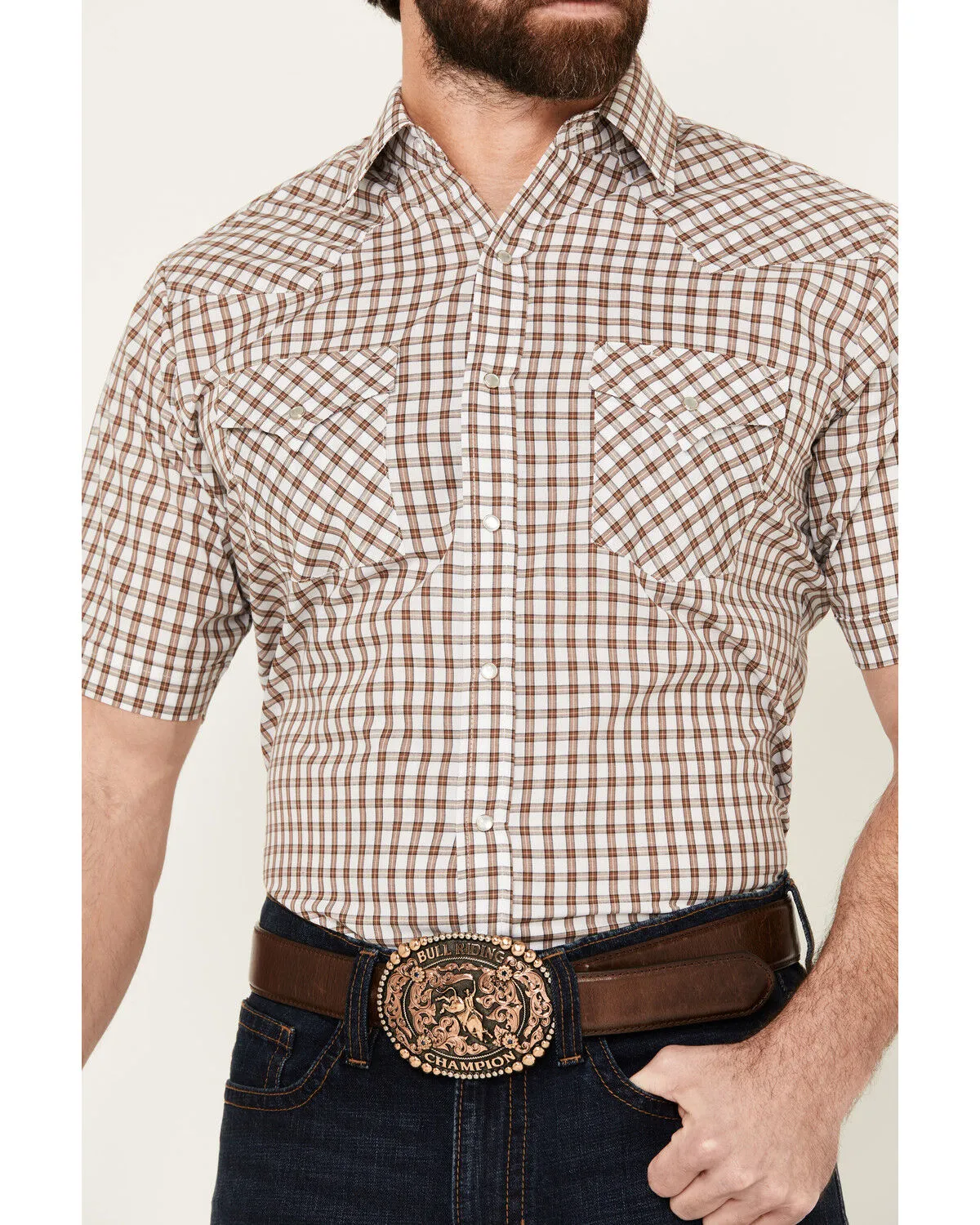 Product Name:  Ely Walker Men's Checkered Print Short Sleeve Snap Western Shirt