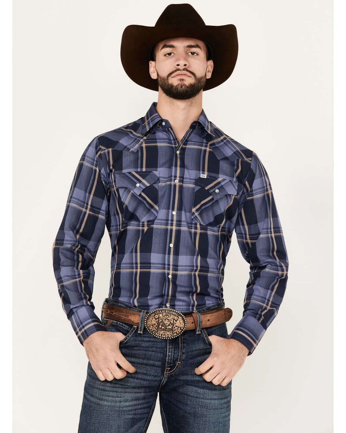 Product Name:  Ely Walker Men's Plaid Print Long Sleeve Snap Western Shirt