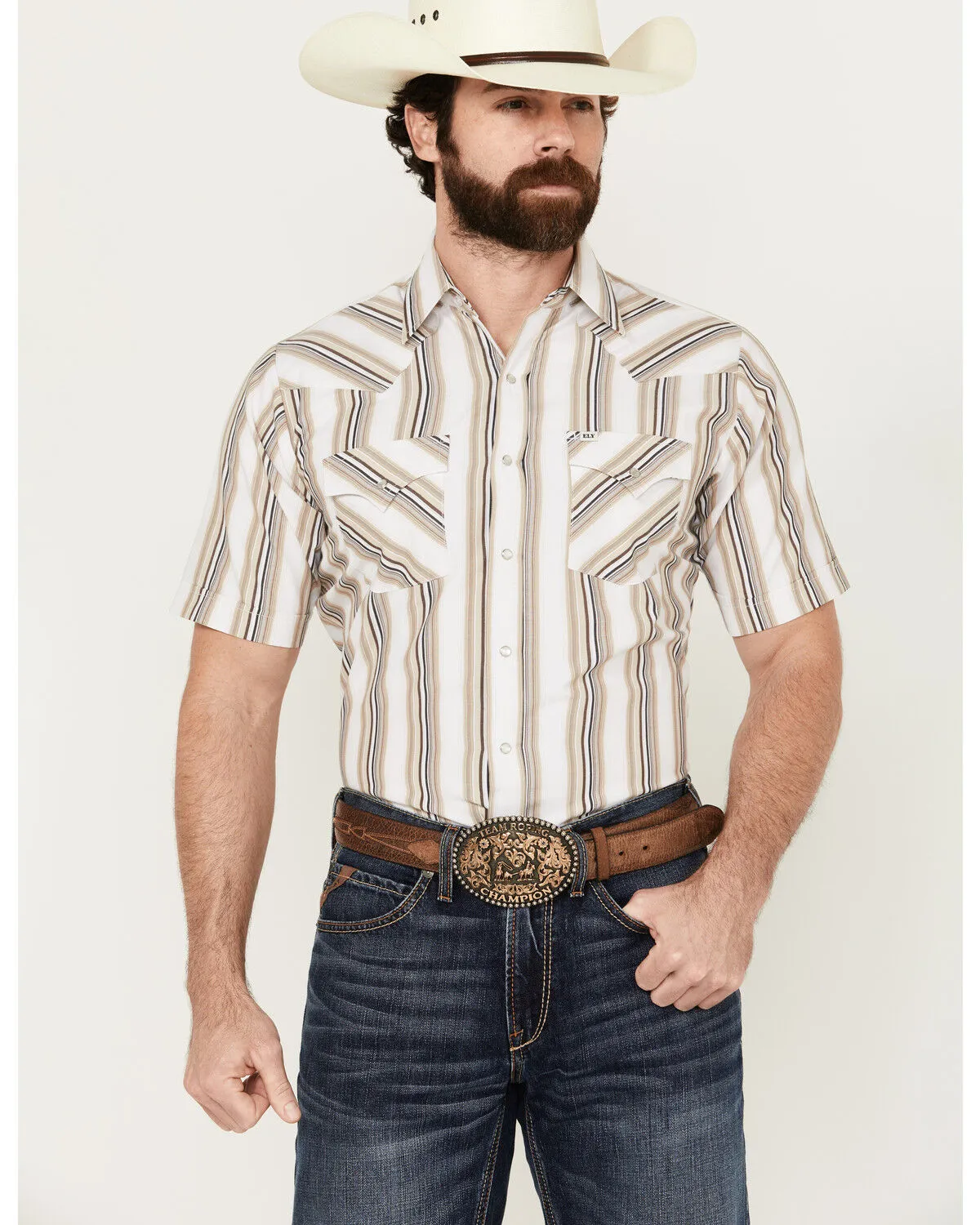 Product Name:  Ely Walker Men's Striped Print Short Sleeve Snap Western Shirt