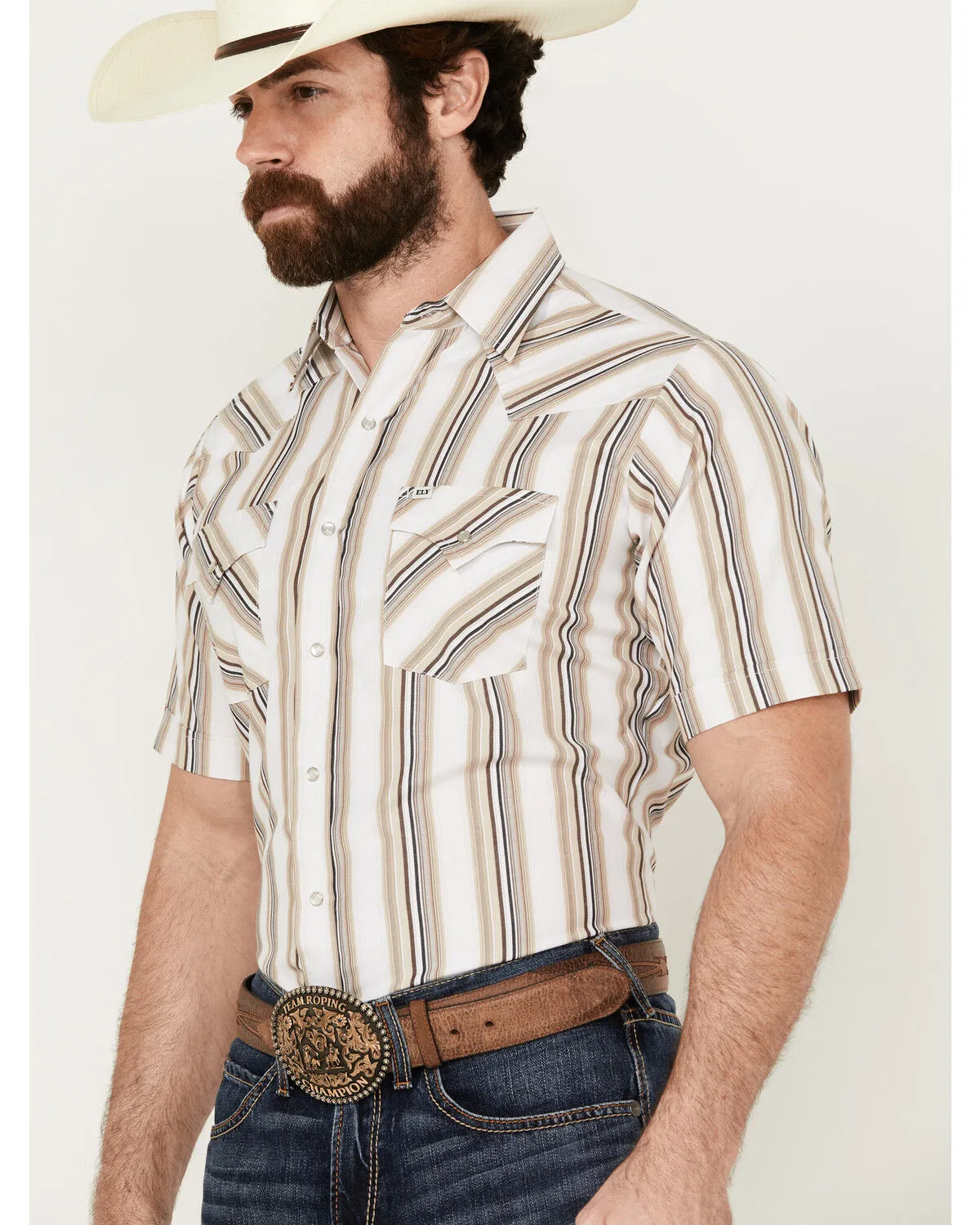 Product Name:  Ely Walker Men's Striped Print Short Sleeve Snap Western Shirt