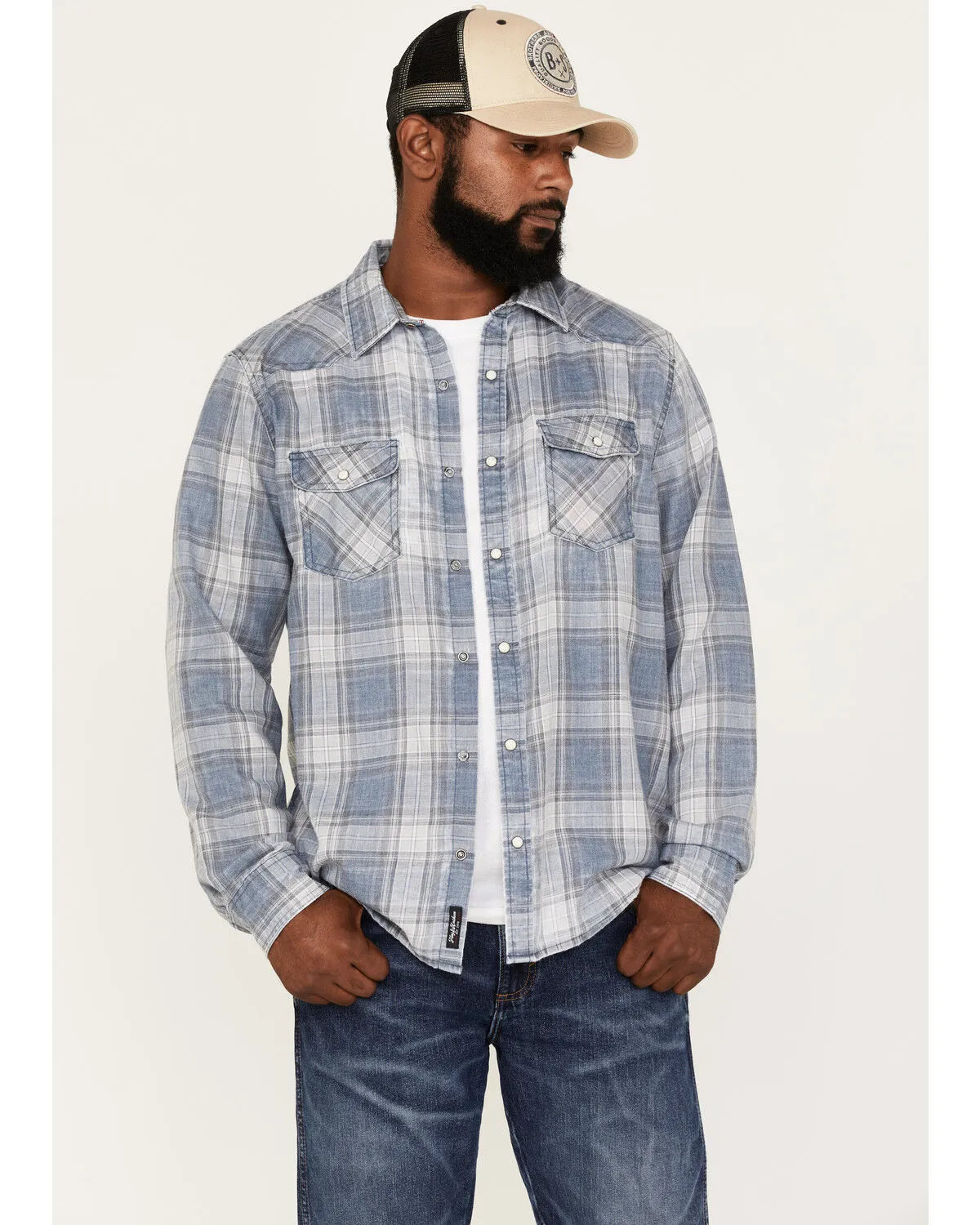 Product Name:  Flag & Anthem Men's Harker Burnout Plaid Print Long Sleeve Snap Shirt