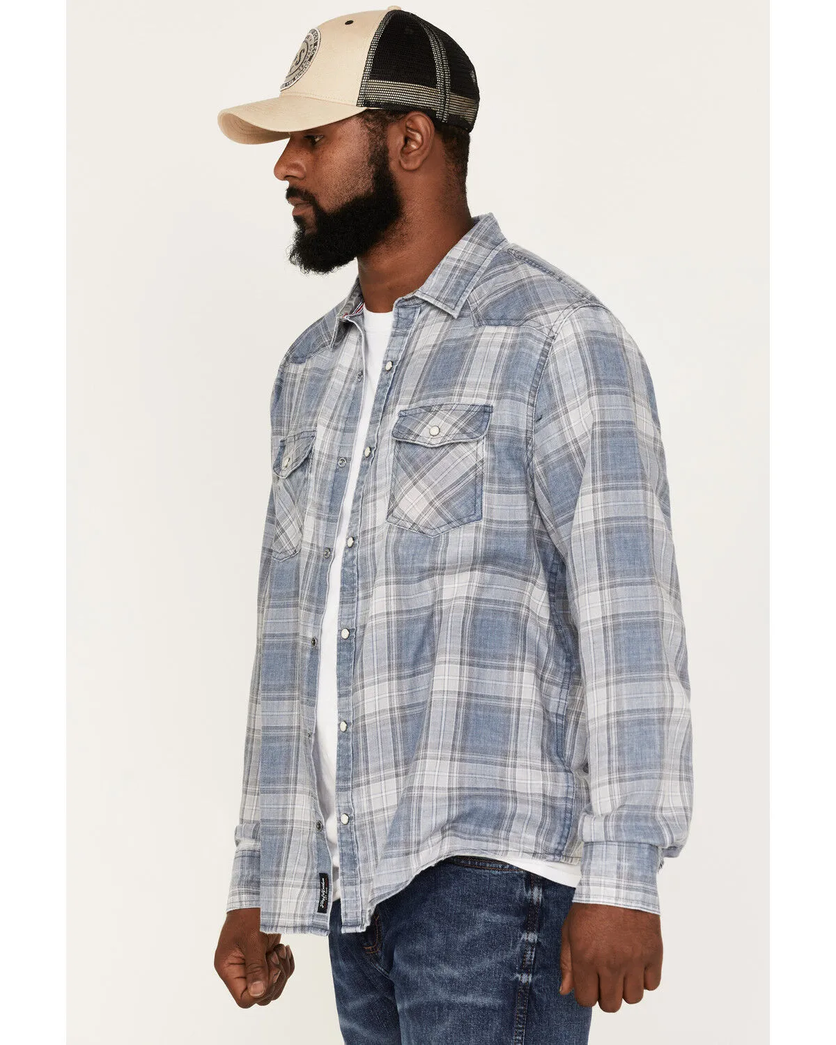 Product Name:  Flag & Anthem Men's Harker Burnout Plaid Print Long Sleeve Snap Shirt