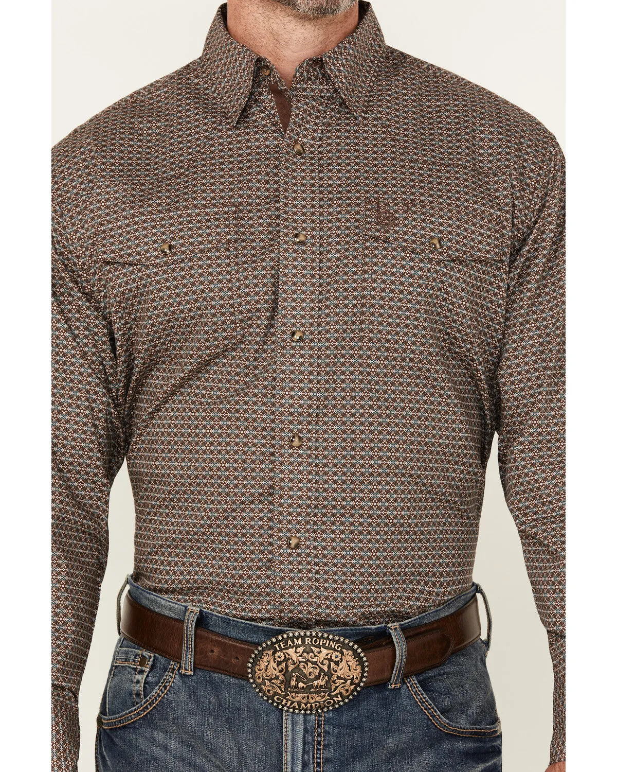 Product Name:  George Strait by Wrangler Men's Geo Print Long Sleeve Snap Stretch Western Shirt