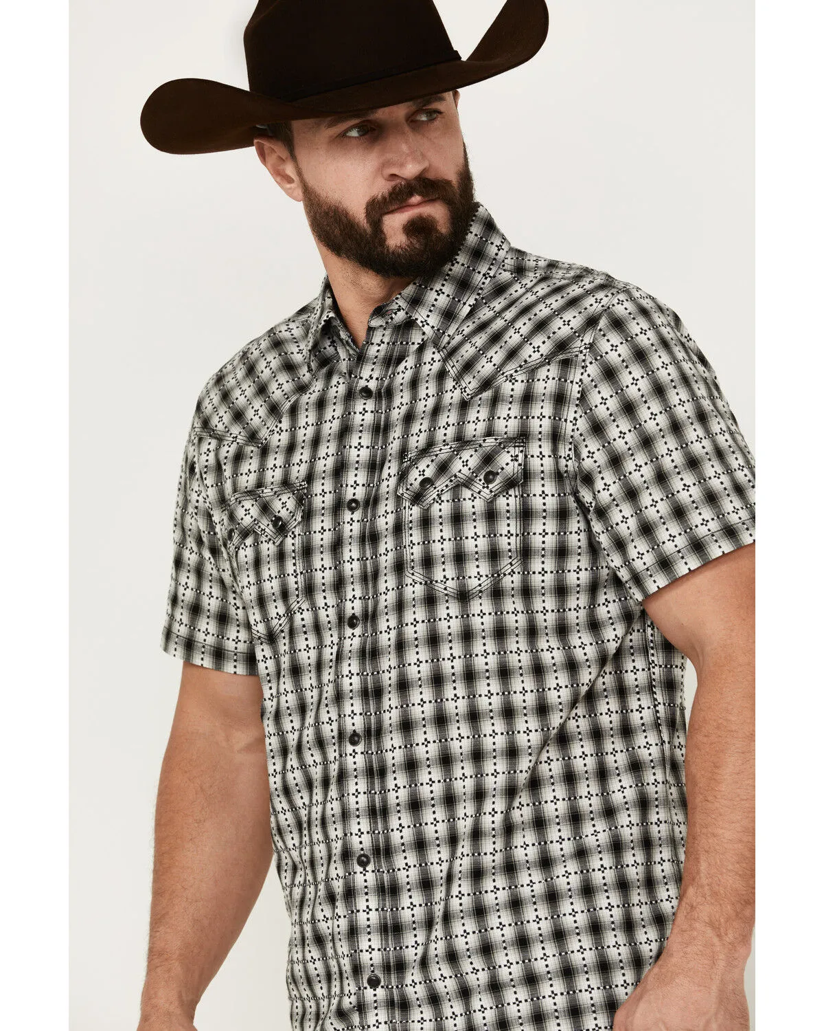 Product Name:  Moonshine Spirit Men's Classic Plaid Print Short Sleeve Snap Western Shirt