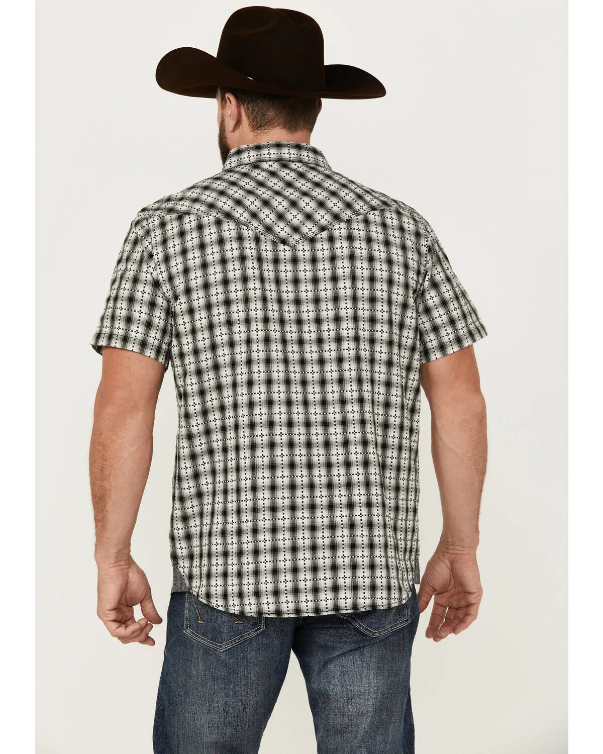 Product Name:  Moonshine Spirit Men's Classic Plaid Print Short Sleeve Snap Western Shirt