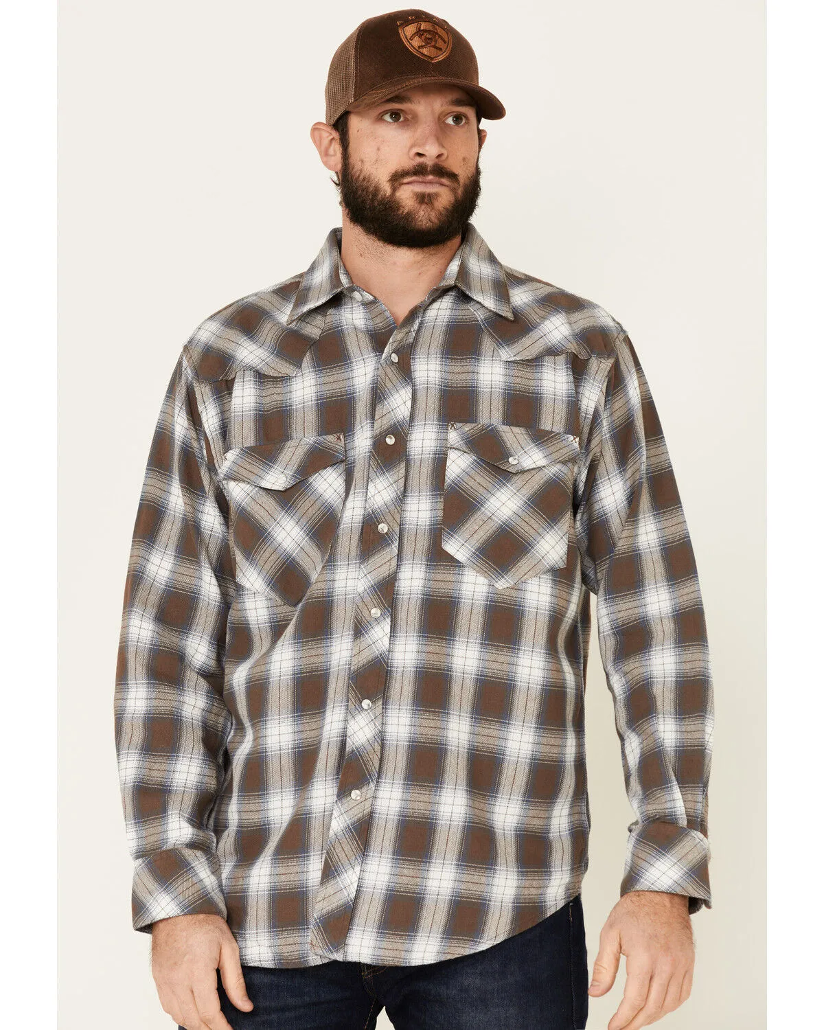 Product Name:  Resistol Men's Cedar Ombre Plaid Print Long Sleeve Snap Western Shirt