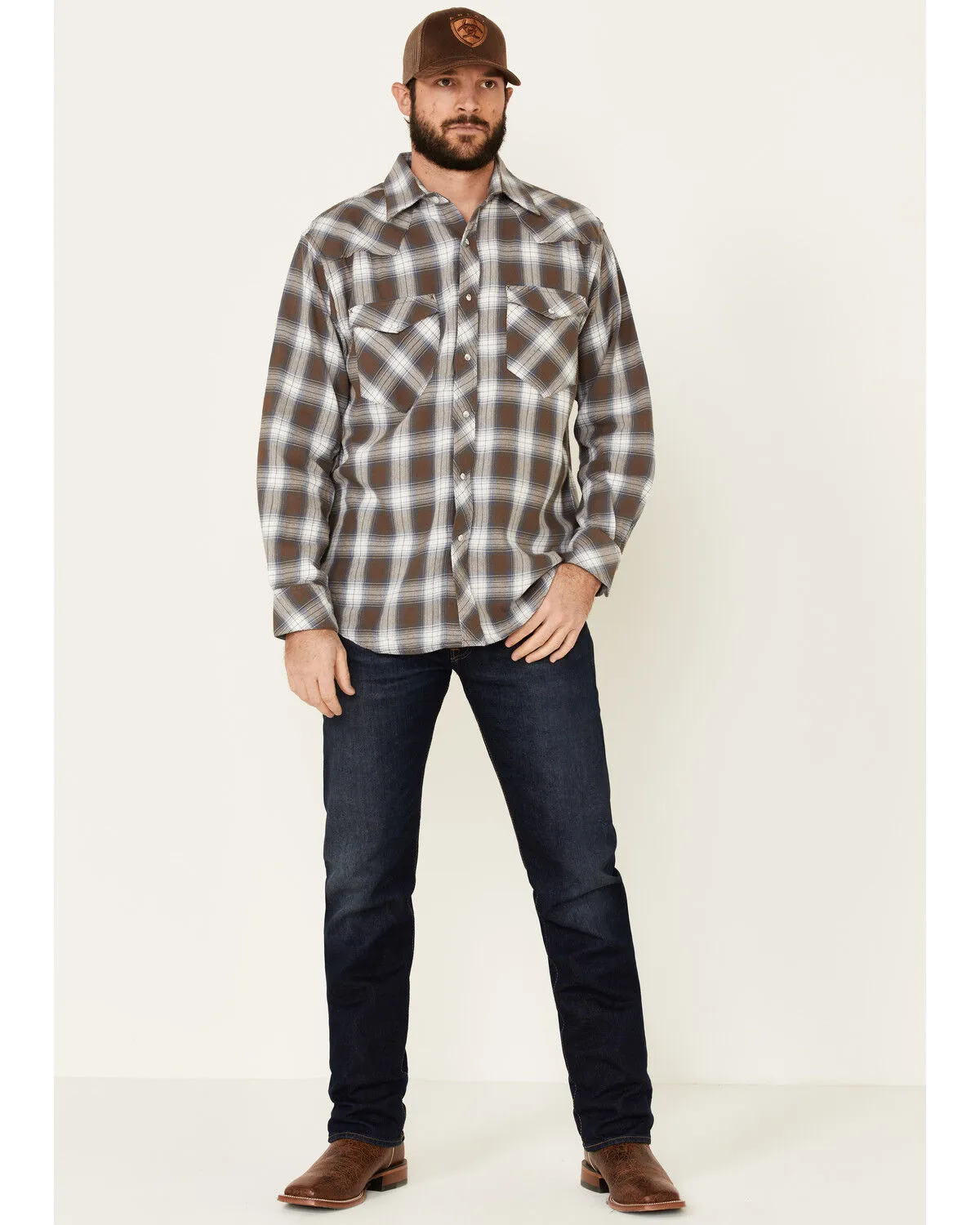 Product Name:  Resistol Men's Cedar Ombre Plaid Print Long Sleeve Snap Western Shirt