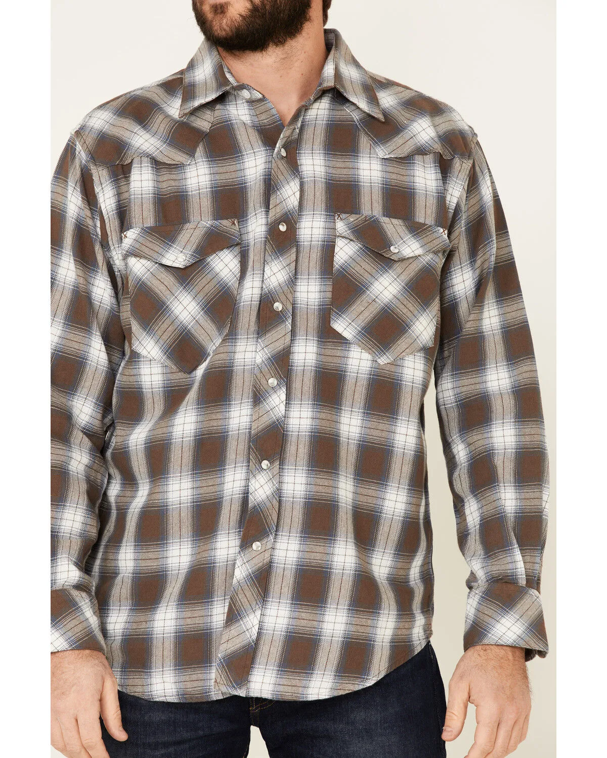 Product Name:  Resistol Men's Cedar Ombre Plaid Print Long Sleeve Snap Western Shirt