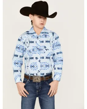 Product Name:  Rock & Roll Denim Boys' Southwestern Print Long Sleeve Stretch Pearl Snap Western Shirt