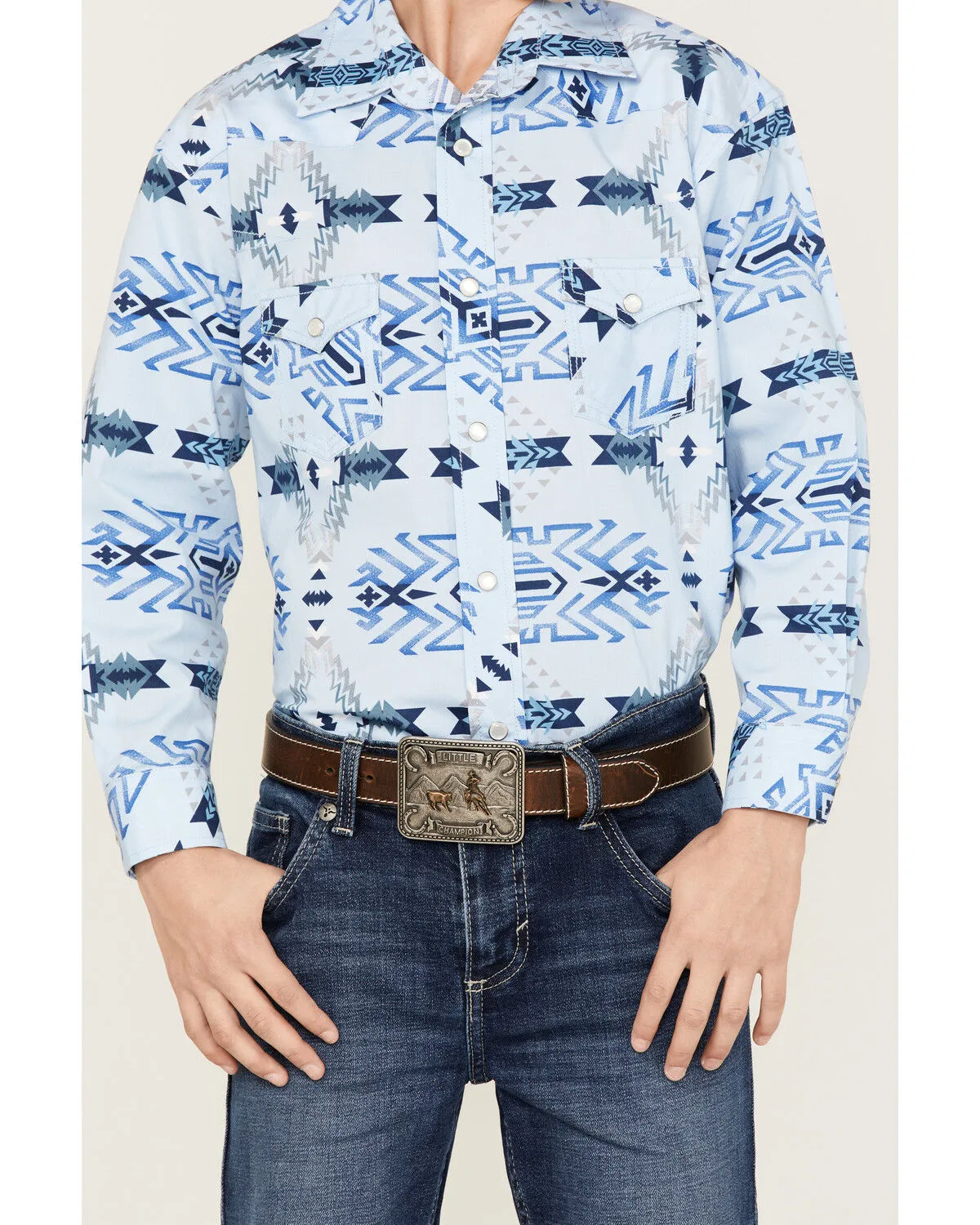 Product Name:  Rock & Roll Denim Boys' Southwestern Print Long Sleeve Stretch Pearl Snap Western Shirt