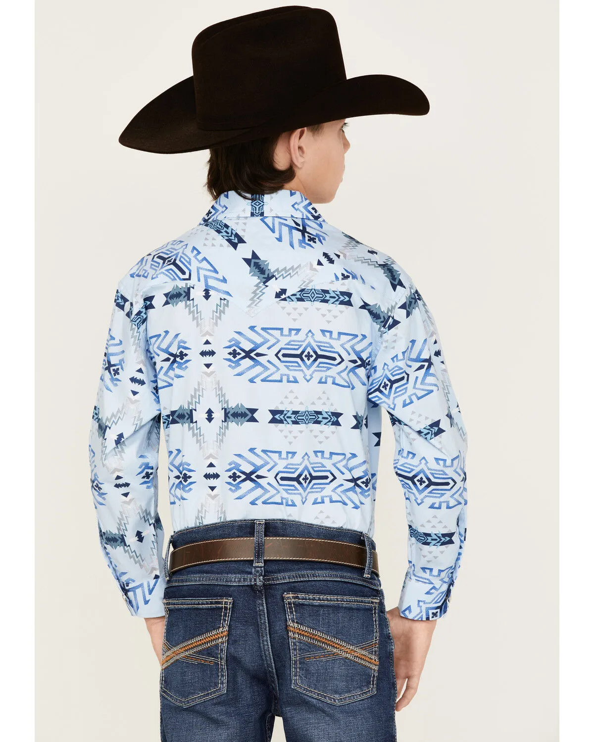 Product Name:  Rock & Roll Denim Boys' Southwestern Print Long Sleeve Stretch Pearl Snap Western Shirt