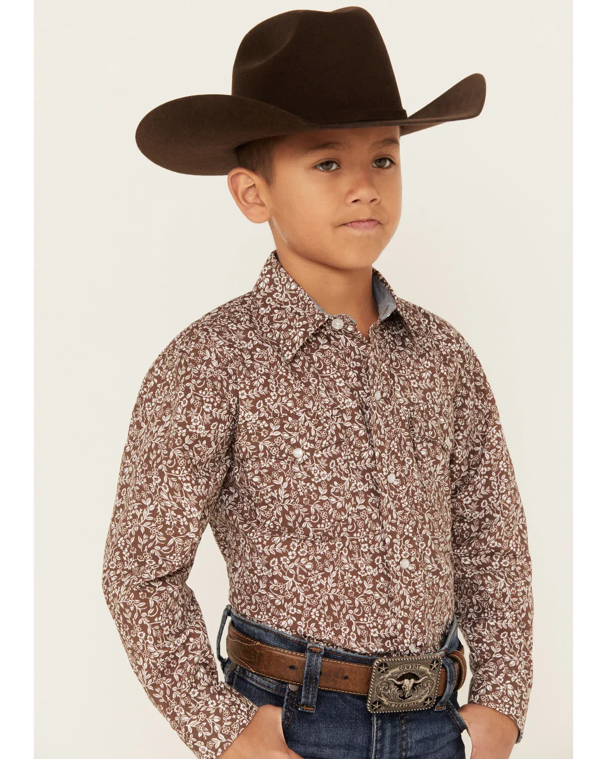 Product Name:  Roper Boys' Floral Print Long Sleeve Western Peal Snap Shirt