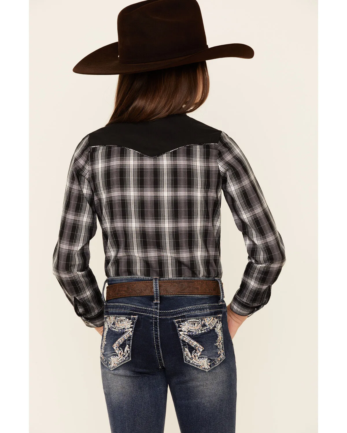 Product Name:  Roper Girls' Plaid Print Fancy Applique Yoke Long Sleeve Snap Western Shirt