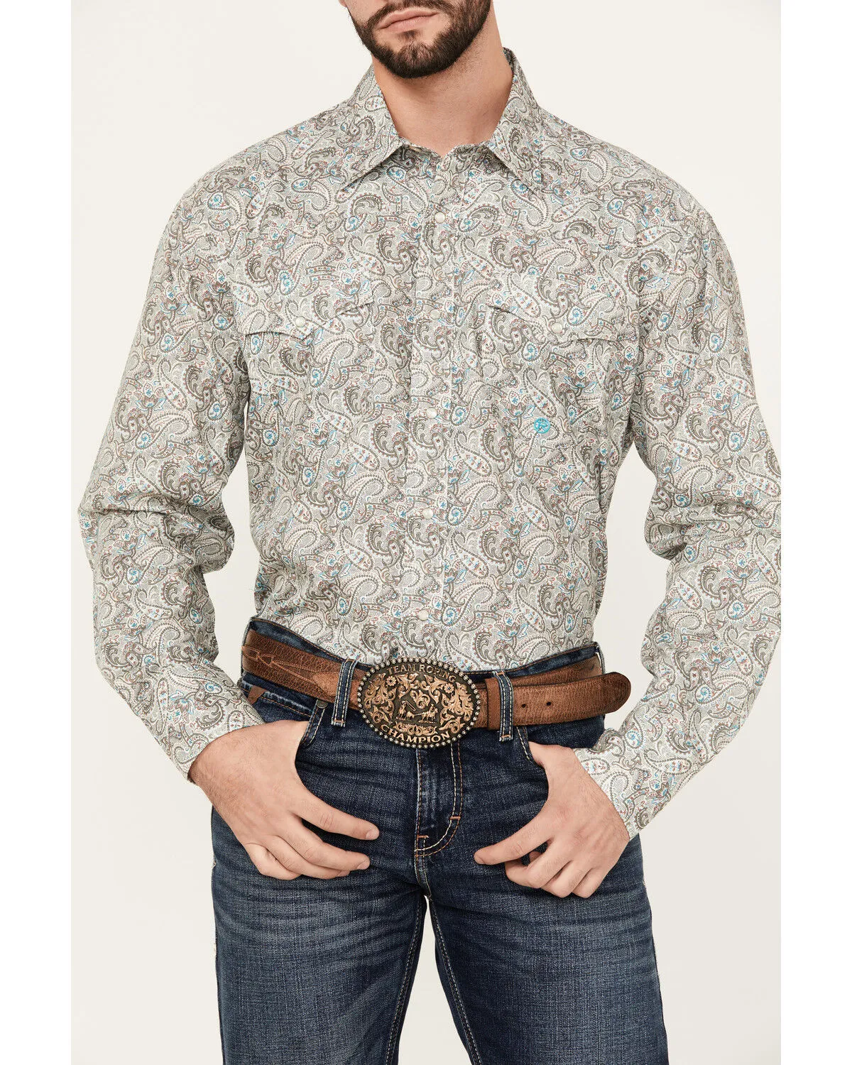 Product Name:  Roper Men's Amarillo Paisley Print Long Sleeve Pearl Snap Western Shirt