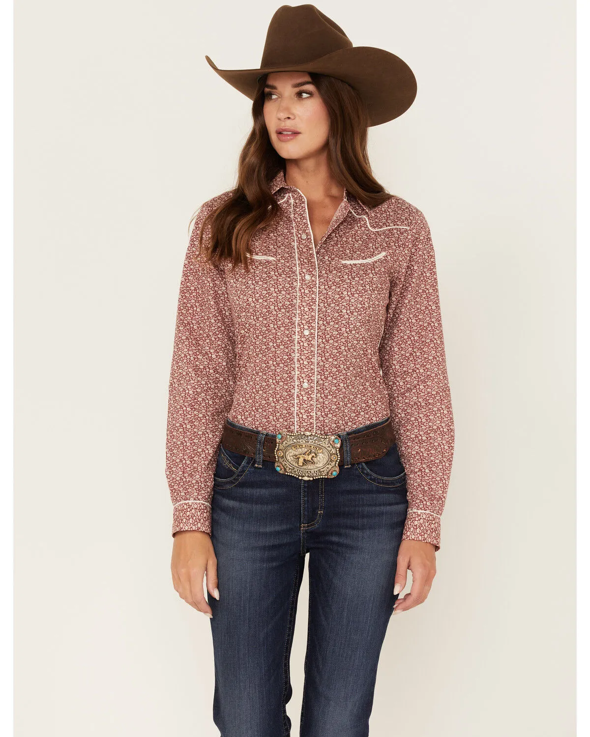 Product Name:  Roper Women's Ditsy Floral Print Long Sleeve Pearl Snap Retro Western Shirt