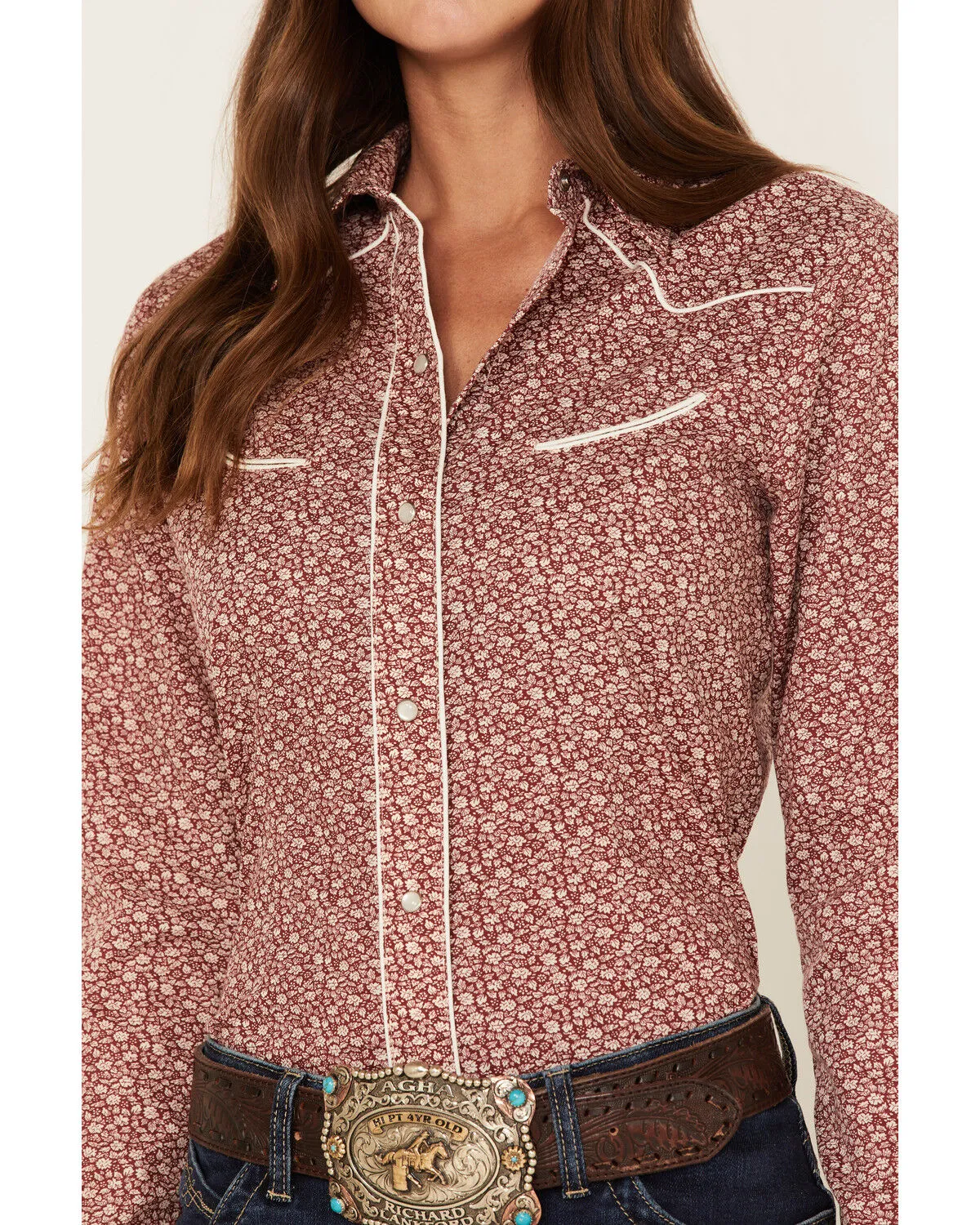 Product Name:  Roper Women's Ditsy Floral Print Long Sleeve Pearl Snap Retro Western Shirt