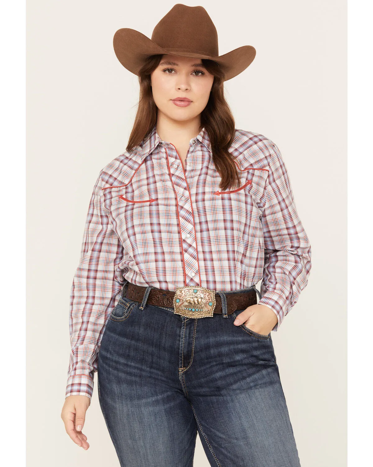 Product Name:  Roper Women's Plaid Print Long Sleeve Pearl Snap Western Shirt - Plus