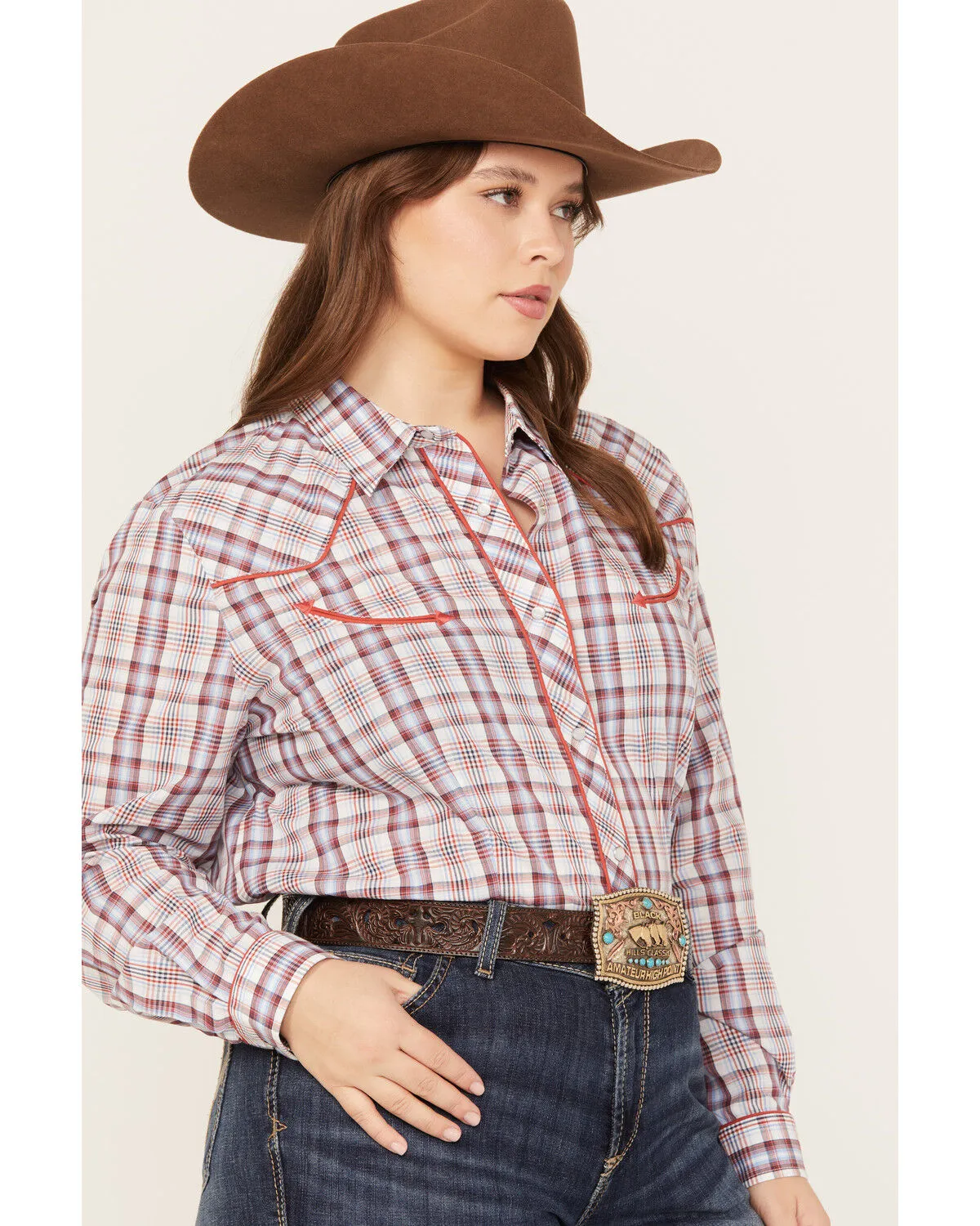 Product Name:  Roper Women's Plaid Print Long Sleeve Pearl Snap Western Shirt - Plus