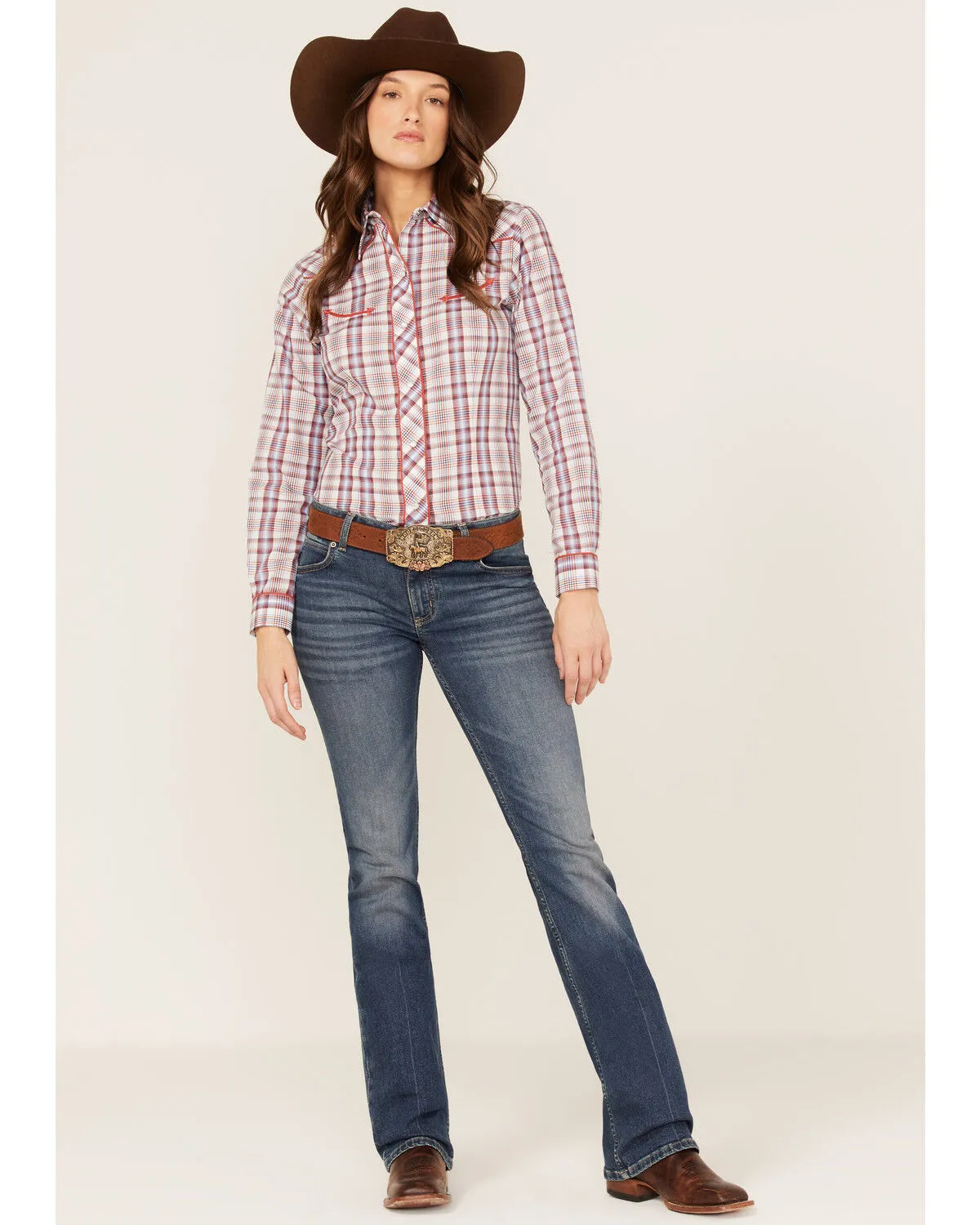 Product Name:  Roper Women's Plaid Print Long Sleeve Pearl Snap Western Shirt