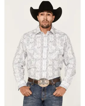 Product Name:  Rough Stock By Panhandle Men's Stretch Vertical Paisley Print Long Sleeve Pearl Snap Western Shirt