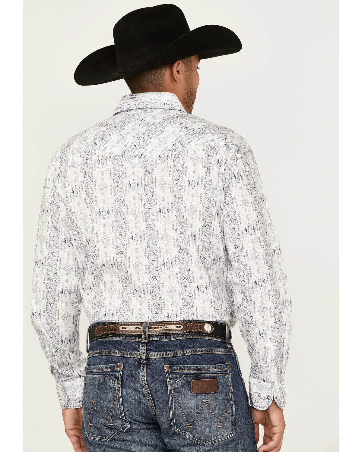 Product Name:  Rough Stock By Panhandle Men's Stretch Vertical Paisley Print Long Sleeve Pearl Snap Western Shirt