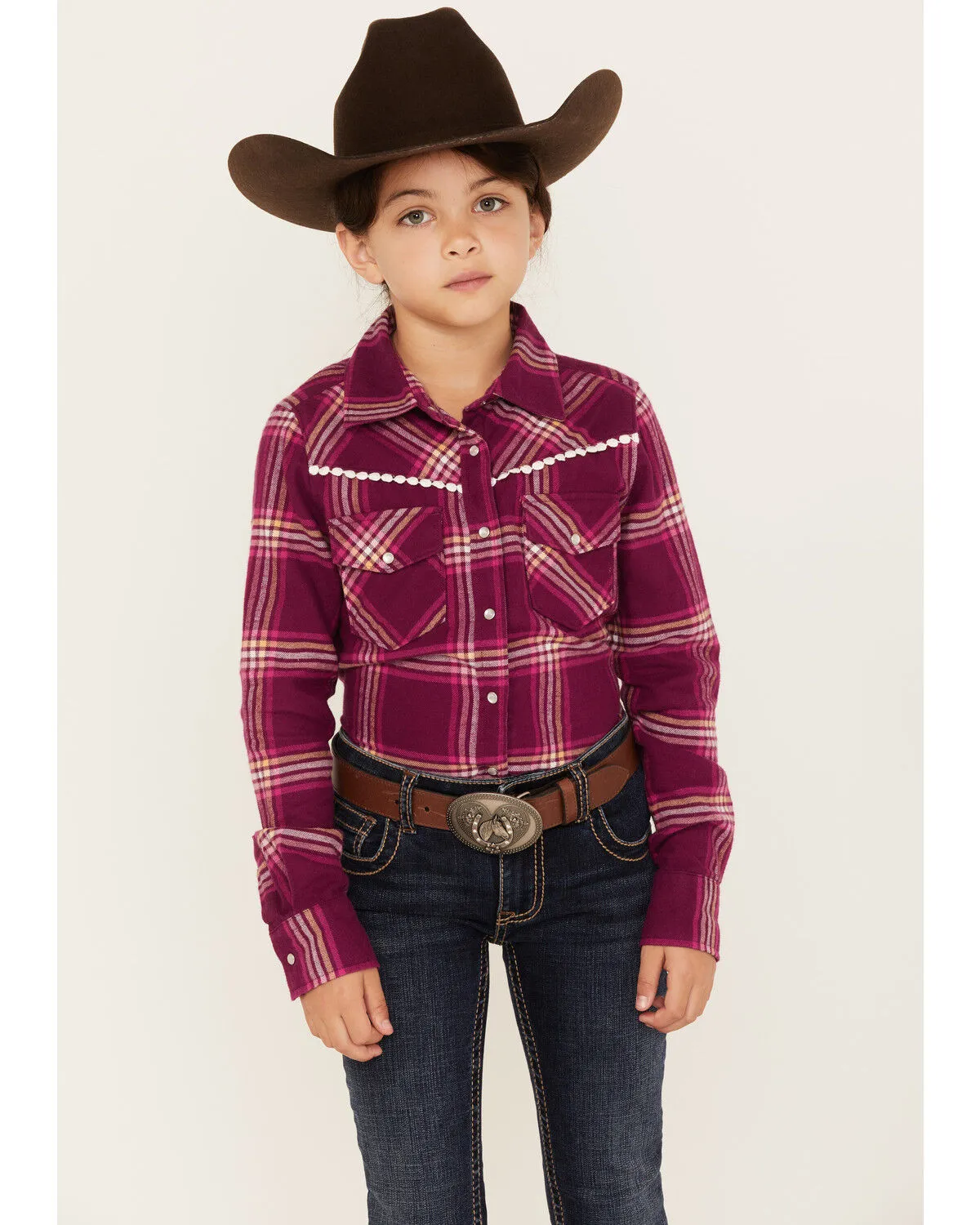 Product Name:  Shyanne Girls' Plaid Print Flannel Long Sleeve Western Pearl Snap Shirt