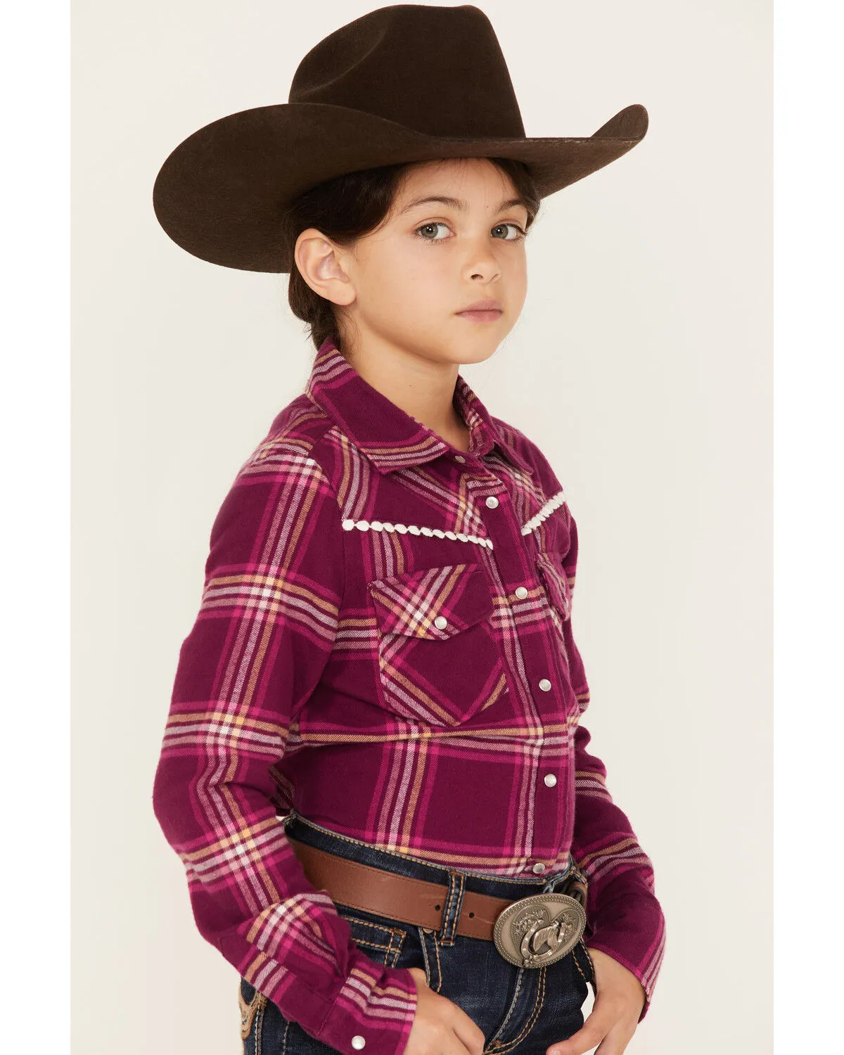 Product Name:  Shyanne Girls' Plaid Print Flannel Long Sleeve Western Pearl Snap Shirt