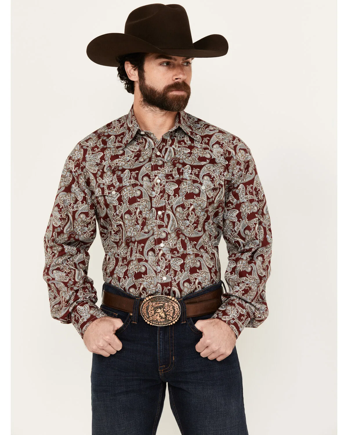 Product Name:  Stetson Men's Paisley Print Long Sleeve Pearl Snap Western Shirt