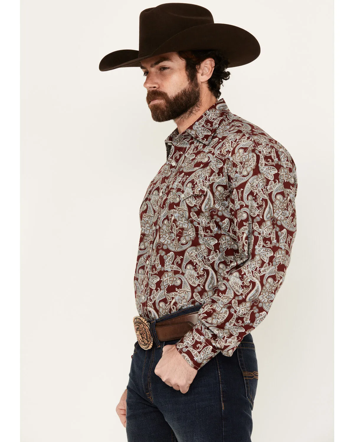 Product Name:  Stetson Men's Paisley Print Long Sleeve Pearl Snap Western Shirt