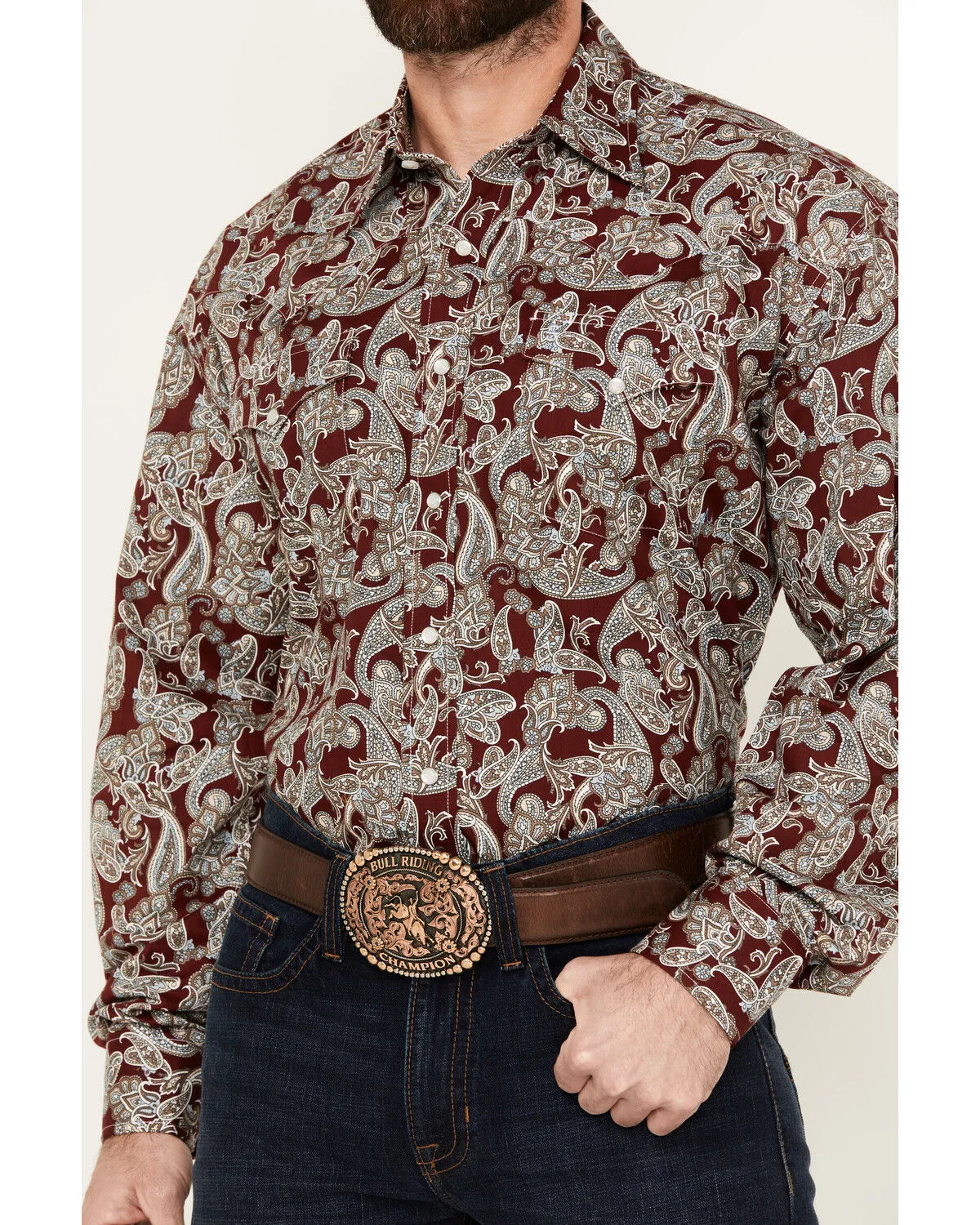 Product Name:  Stetson Men's Paisley Print Long Sleeve Pearl Snap Western Shirt