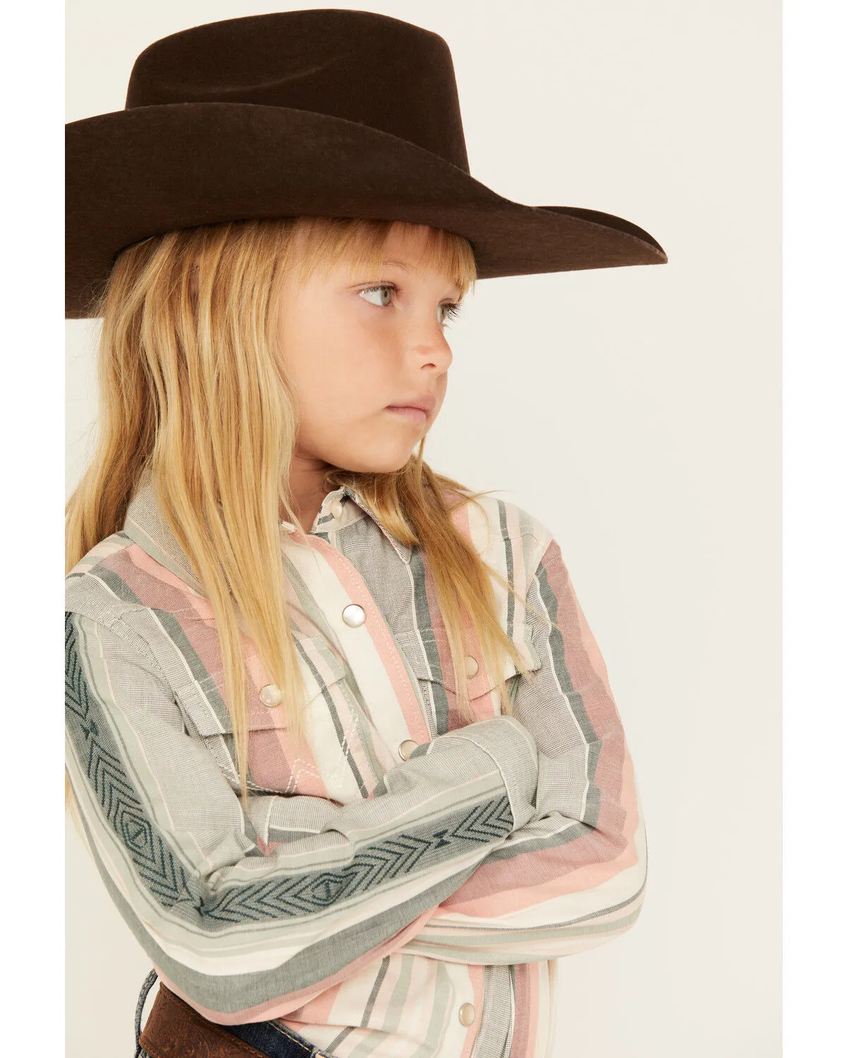 Product Name:  Wrangler Girl's Serape Striped Print Long Sleeve Pearl Snap Western Shirt