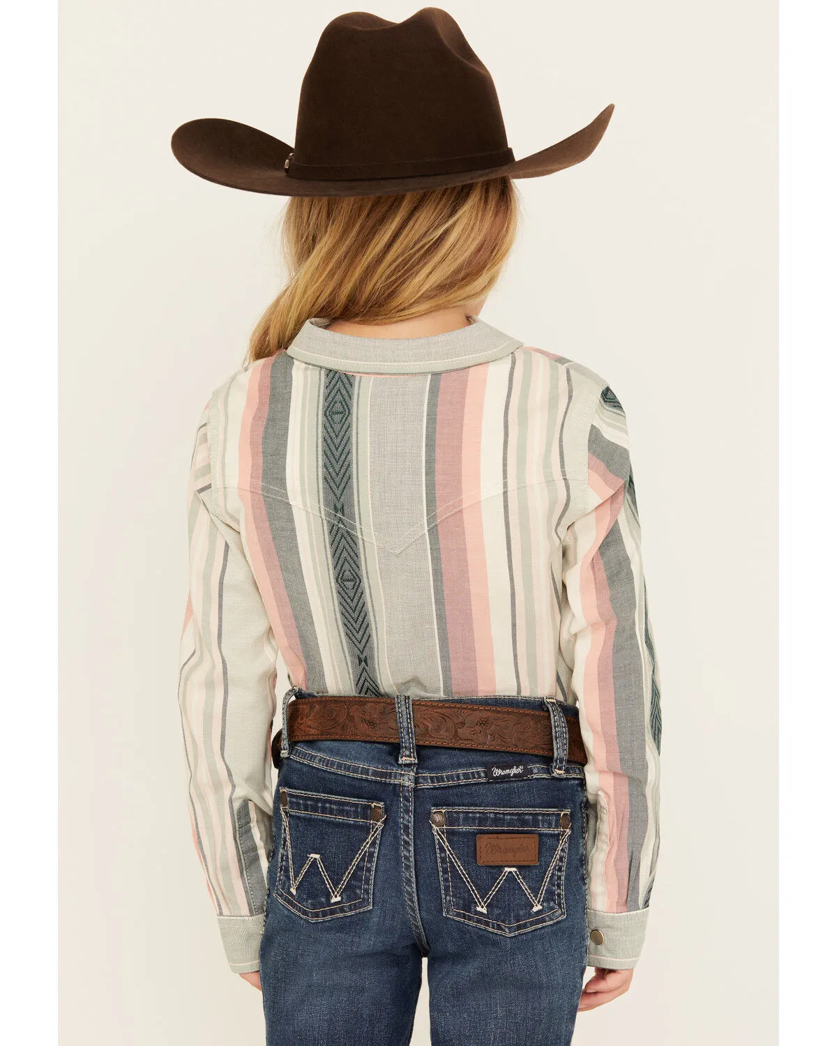 Product Name:  Wrangler Girl's Serape Striped Print Long Sleeve Pearl Snap Western Shirt