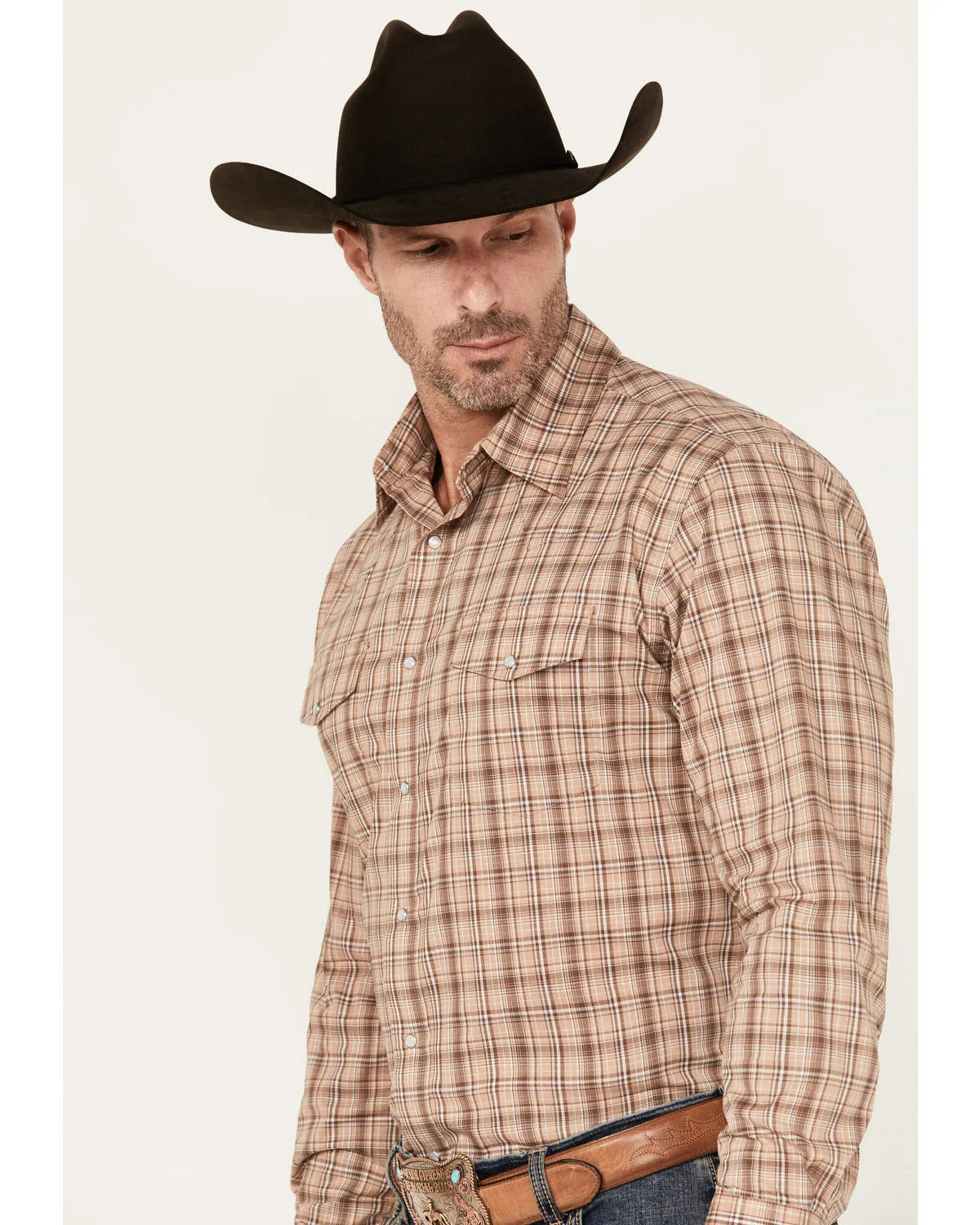 Product Name:  Wrangler Men's Wrinkle Resistant Plaid Print Long Sleeve Snap Stretch Western Shirt - Big