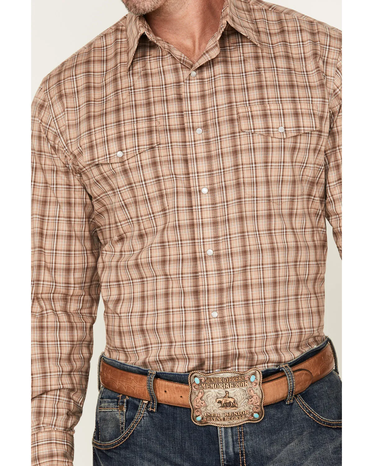 Product Name:  Wrangler Men's Wrinkle Resistant Plaid Print Long Sleeve Snap Stretch Western Shirt - Big