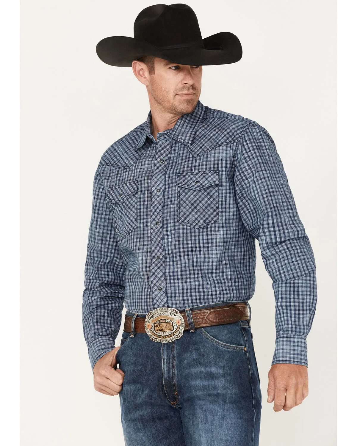 Product Name:  Wrangler Retro Premium Men's Check Plaid Print Long Sleeve Snap Western Shirt