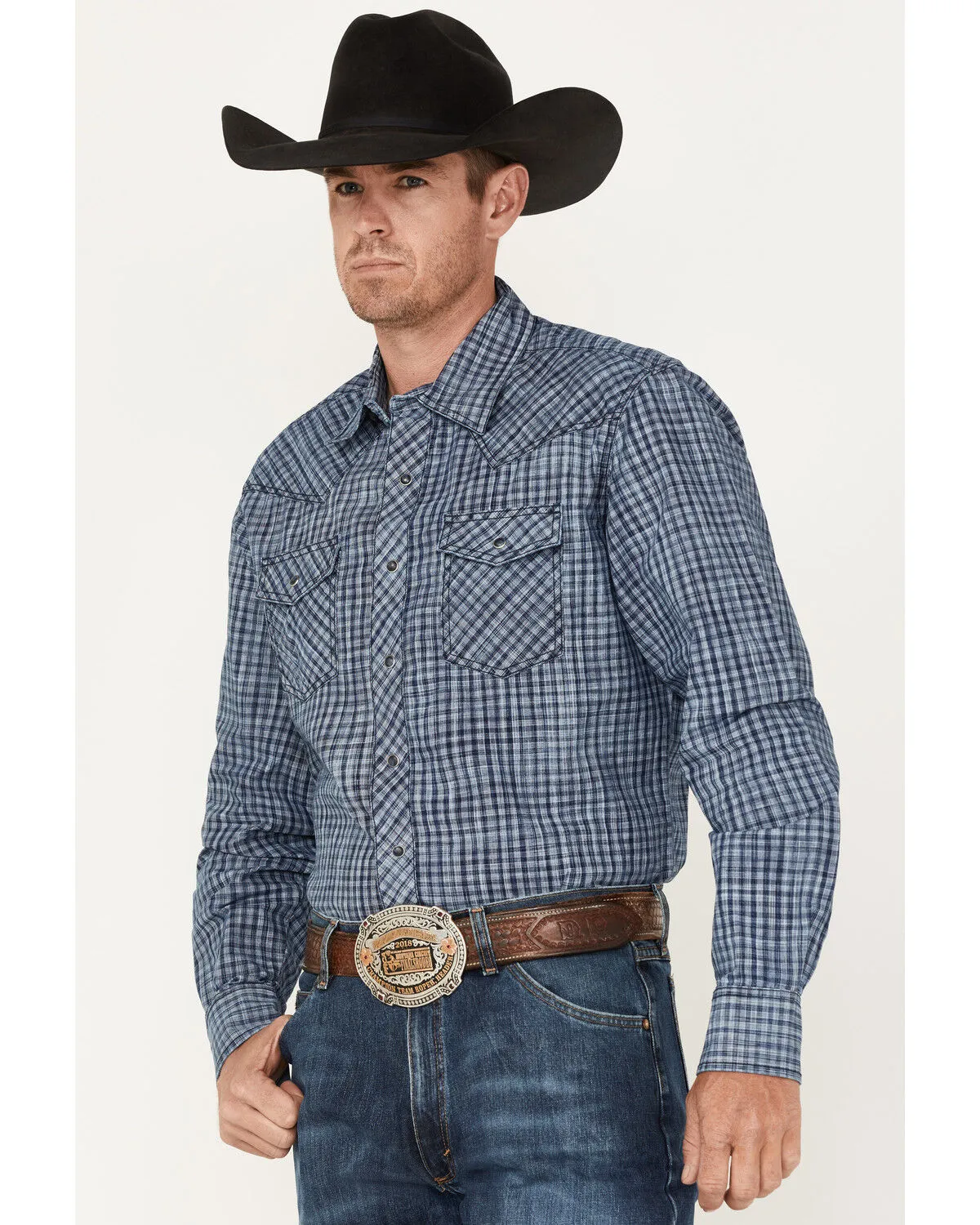 Product Name:  Wrangler Retro Premium Men's Check Plaid Print Long Sleeve Snap Western Shirt