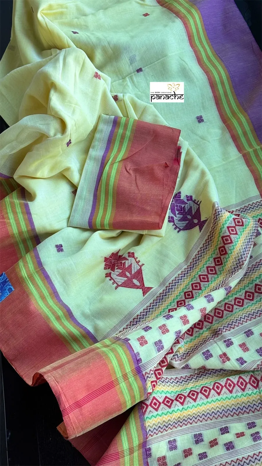 Pure Khadi Cotton Jamdaani - Light Yellow HandWoven