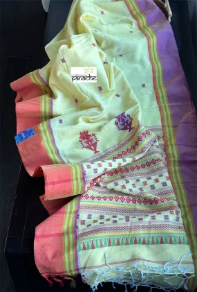 Pure Khadi Cotton Jamdaani - Light Yellow HandWoven