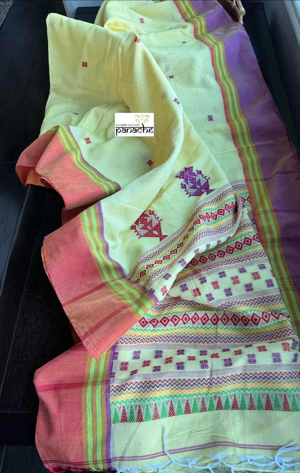 Pure Khadi Cotton Jamdaani - Light Yellow HandWoven