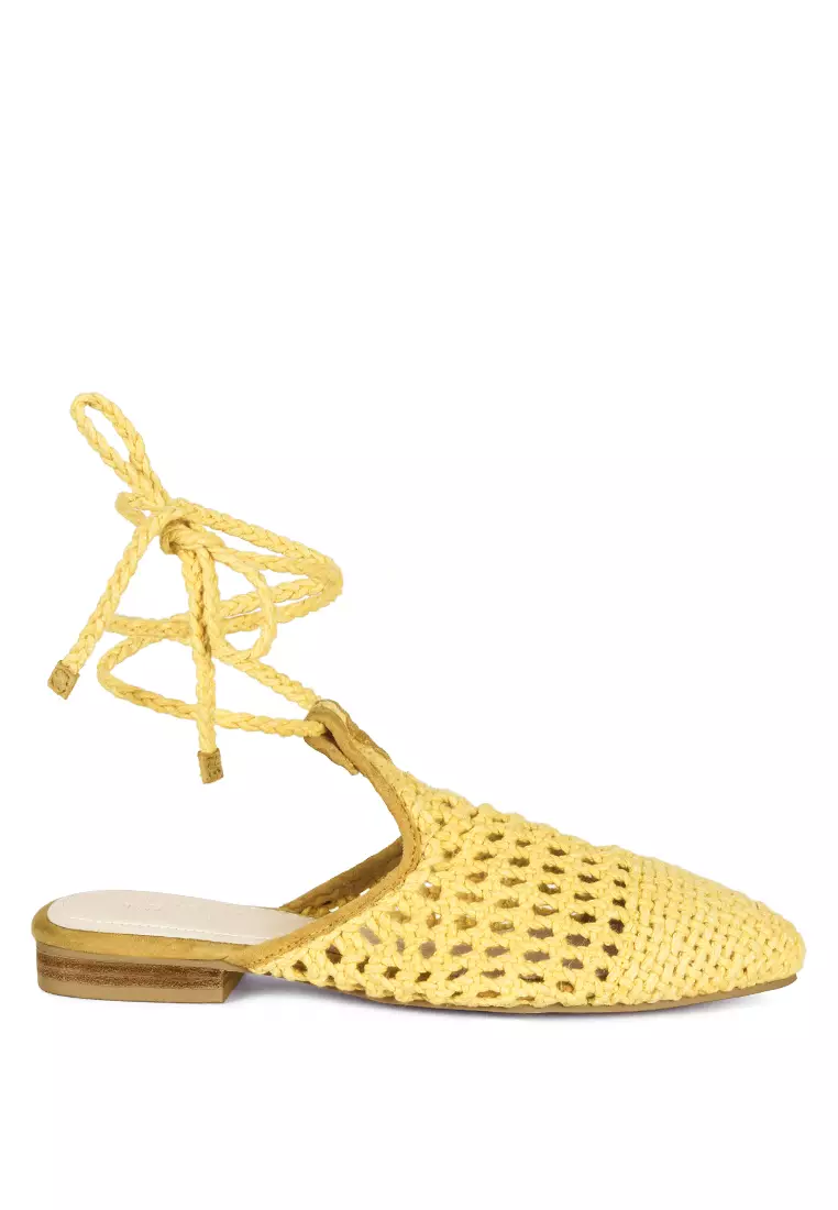 Rag & CO. Yellow Handwoven Cotton Tie Up Mule Flats