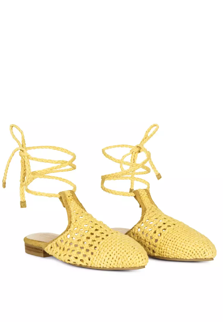 Rag & CO. Yellow Handwoven Cotton Tie Up Mule Flats