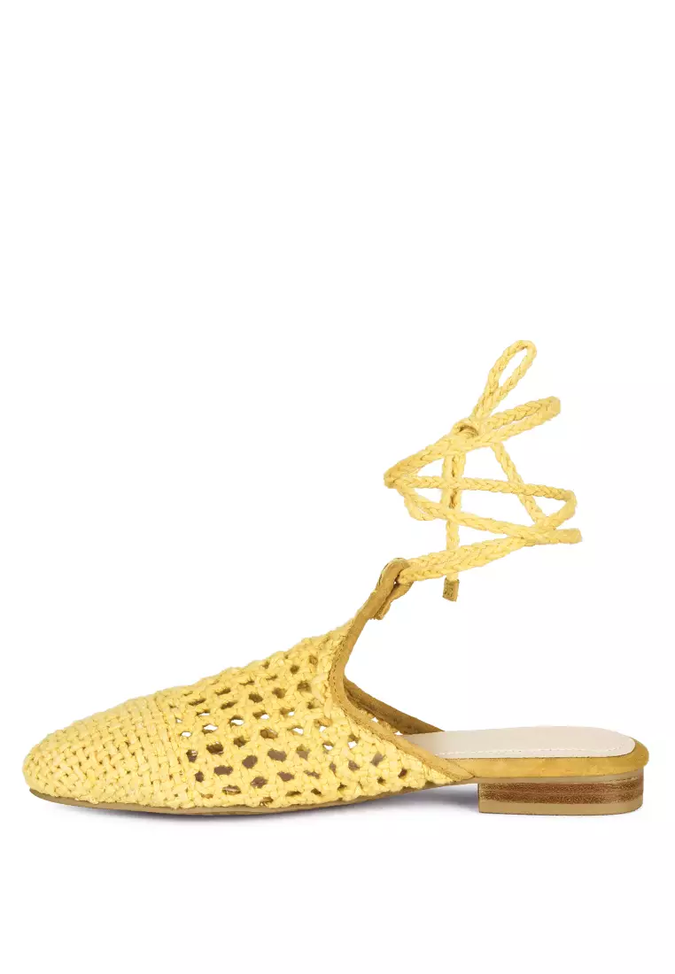 Rag & CO. Yellow Handwoven Cotton Tie Up Mule Flats