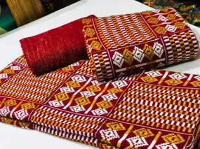 Red/Yellow & White Authentic Handwoven Kente Cloth -