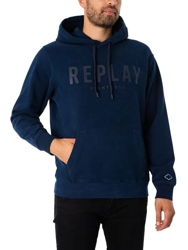 Replay Graphic Pullover Hoodie - Navy